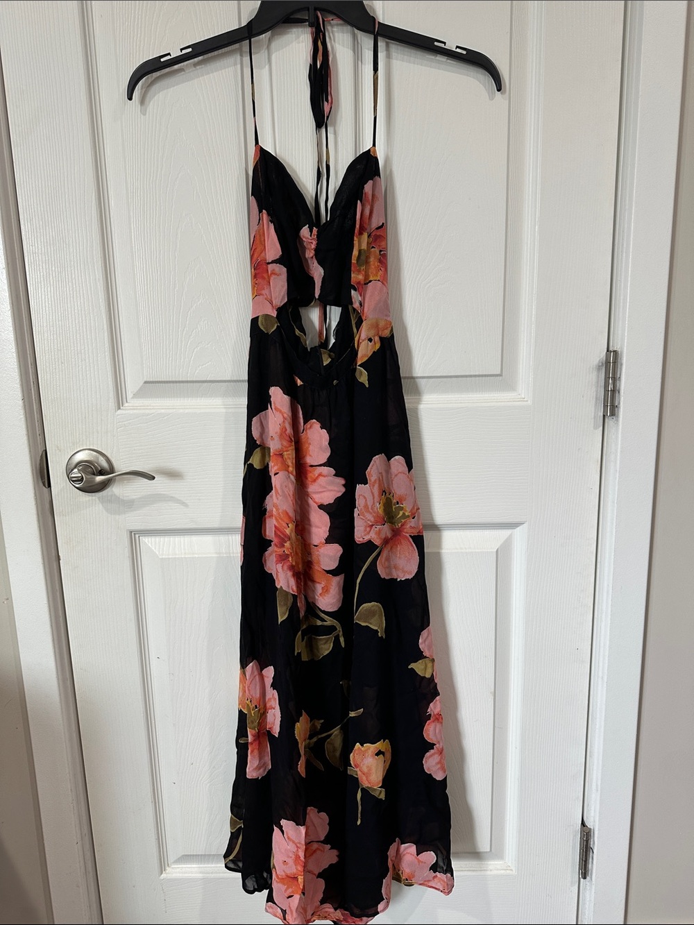 Reformation Addie Black Maxi Dress with Pink Floral Print